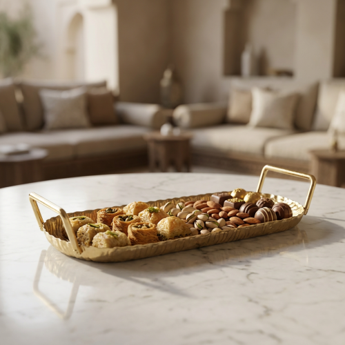 طفرية هندى معدن مستطيل نحيف ذهبى بيد40*15سم