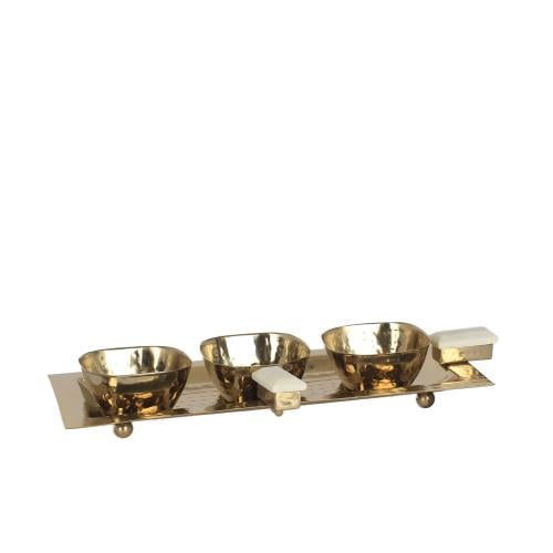 استاند تقديم 3حبات مع طوفرية ذهبي ديكور ابيض