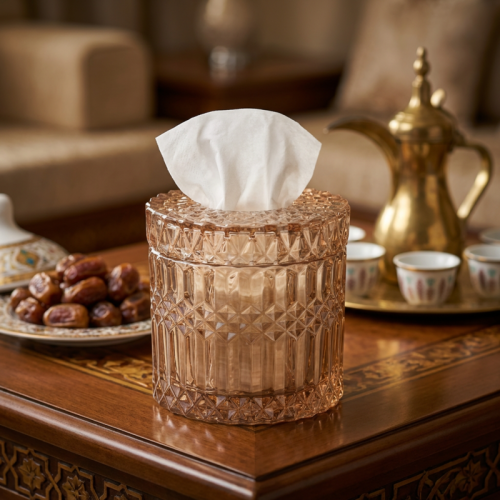 علبة مناديل زجاج ديكور عسلي