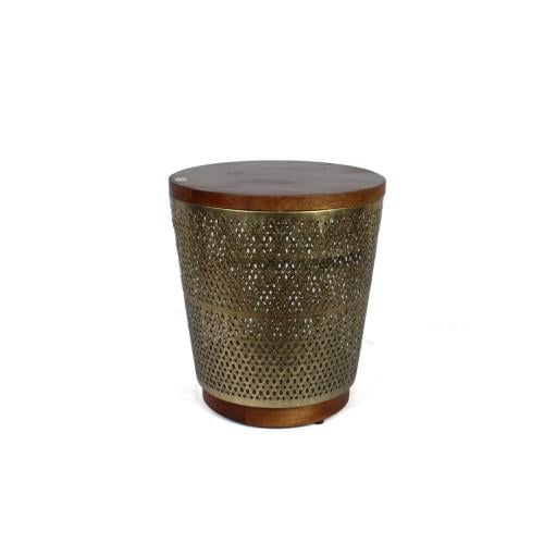 طاولة هندى خشب داكن بقاعدة معدن ذهبى45*50