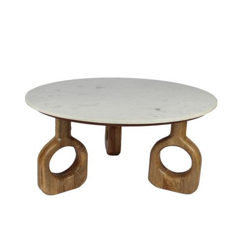 طاولة رخام ابيض كبير بقاعدة خشب فاتح46*90