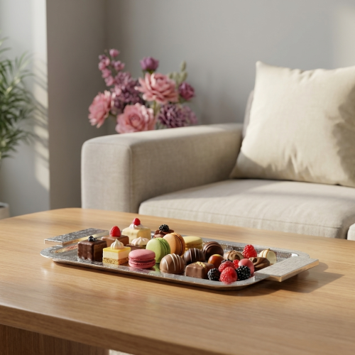 طوفرية تقديم استيل بيد فضي بنقشة كبير