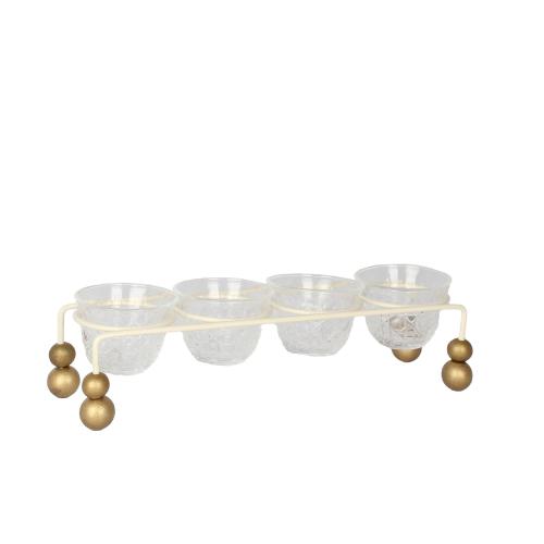 استاند معدن ابيض ذهبي مع فناجيل زجاج 4ح