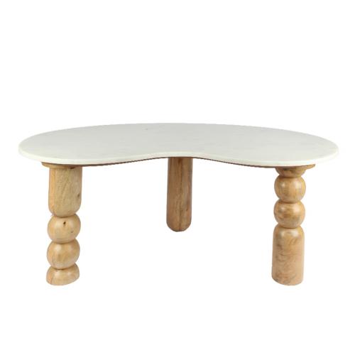 طاولة رخام ابيض كبير خشب فاتح