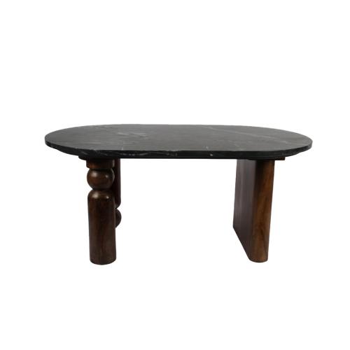 طاولة رخام أسود كبير خشب غامق