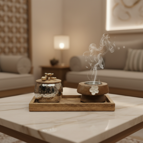 طقم مبخرة هندي فضي مع طوفرية