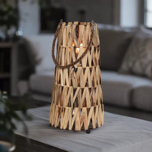 فانوس هندى عشب وزجاج وحامل 36*18سم