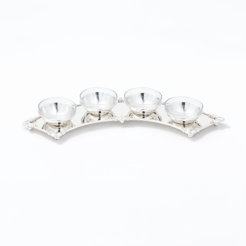 طقم تقديم طوفرية مع 4 صحون زجاج فضي كلاسيك رويال