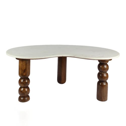 طاولة رخام ابيض كبير خشب غامق