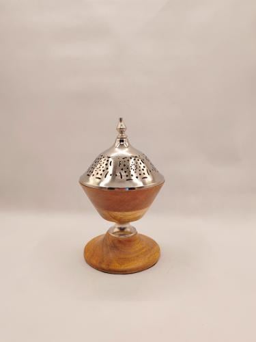 مبخرة هندى خشب ومعدن فضى