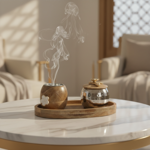 طقم مبخرة هندي فضي مع طوفرية