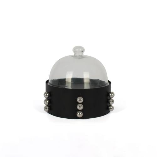 استاند تقديم معدن اسود بغطاء زجاج