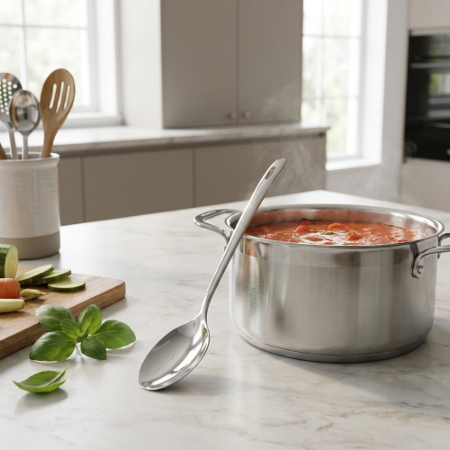 مغرفة تقديم استيل فضي لامع