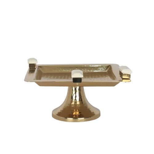 صحن تقديم ذهبي مربع ديكور ابيض