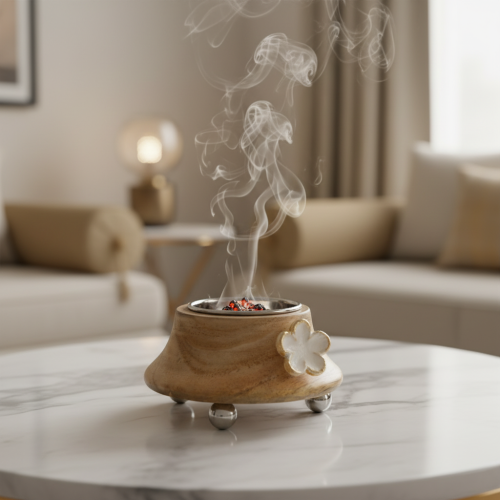 مبخرة خشبي هندي فضي