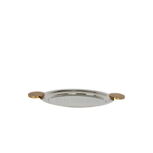 صينية تقديم حلا استيل نجدي فضي يد ذهبي بيضاوي