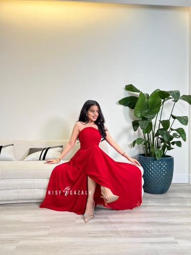 فستان احمر شيفون جورجيت