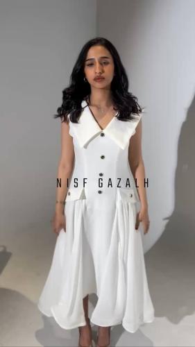 فستان ابيض زراير