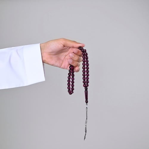 سبحة بكلايت برغندي معتق | طربزونة فضة