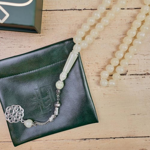 سبحة بكلايت لؤلؤي شفاف | طربزونة معدنية