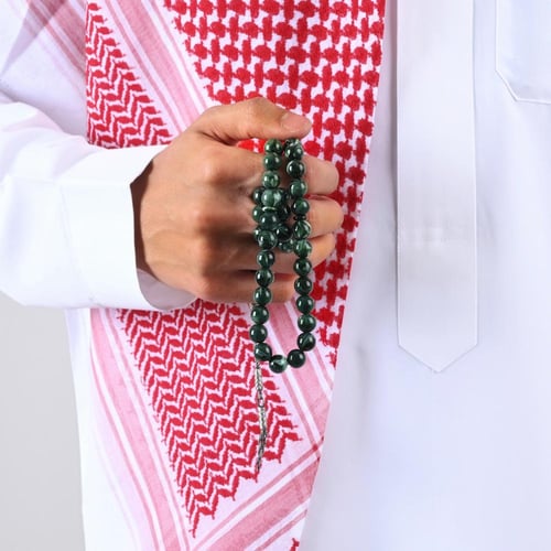 سبحة بكلايت اخضر معرق | طربزونة فضة