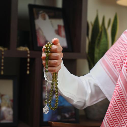 سبحة بكلايت زيتي عشبي شفاف | طربزونة معدنية