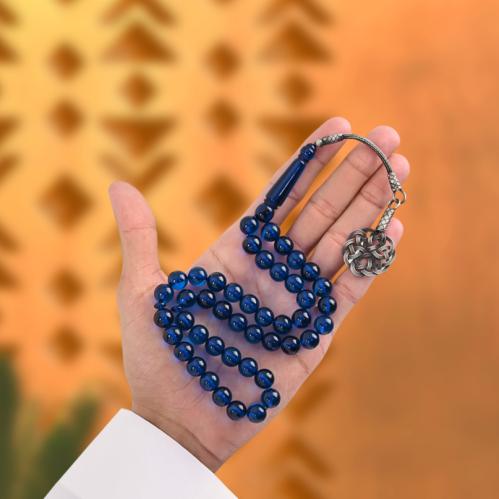 سبحة بكلايت كحلي شفاف | طربزونة فضة