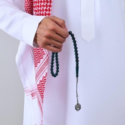 سبحة بكلايت أخضر شفاف | طربزونة فضة