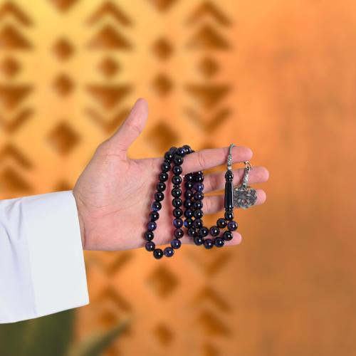 سبحة بكلايت بنفسجي مزرق شفاف | طربزونة فضة