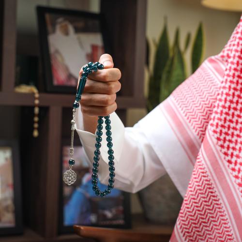 سبحة بكلايت اخضر تركواز شفاف | طربزونة معدنية