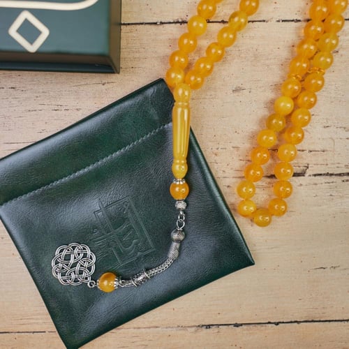 سبحة بكلايت اصفر مخلوط شفاف | طربزونة معدنية