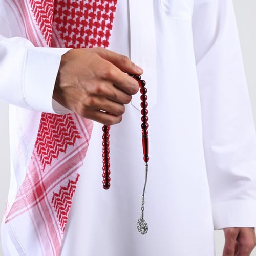 سبحة بكلايت عنابي شفاف | طربزونة فضة