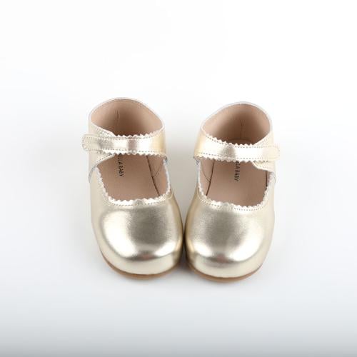 حذاء ماري جين للأطفال باللون الذهبي