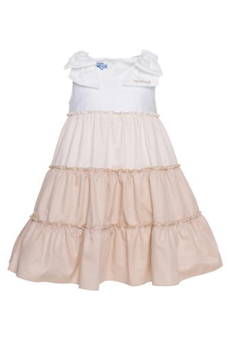 Gathered Cotton Dress - Beige