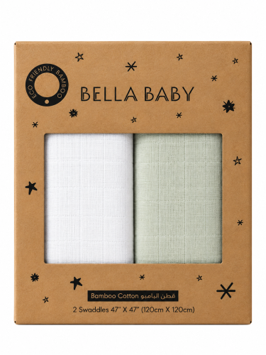 Bamboo Cotton Muslin Swaddles – Light Pistachio & White | 2 Pieces
