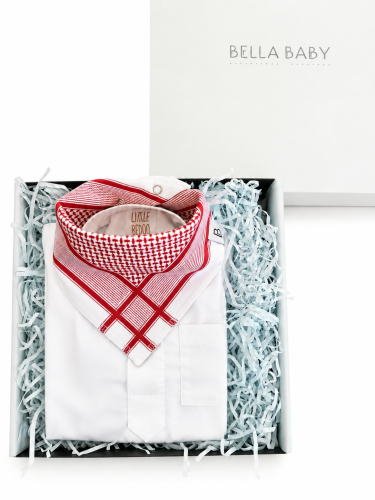 White Dishdasha Onesie with Bib Gift Box