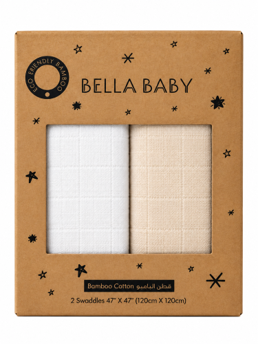 Bamboo Cotton Muslin Swaddles – Beige & White | 2 Pieces
