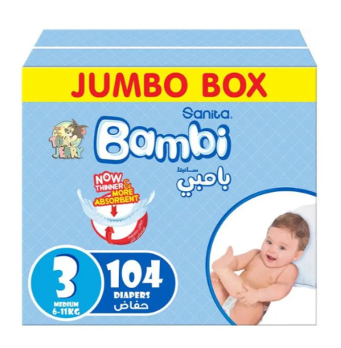 بامبي جامبو حفاضات أطفال رقم 3 104 حبة-BAMBI JUMBO...