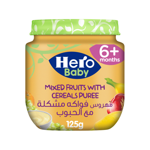 برطمان هيرو فود 125 جرام (فواكه مشكلة مع الحبوب)-H...