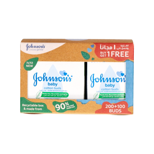 جونسون اعواد قطنية 200+100 حبة-JOHNSONS COTTON BUD...