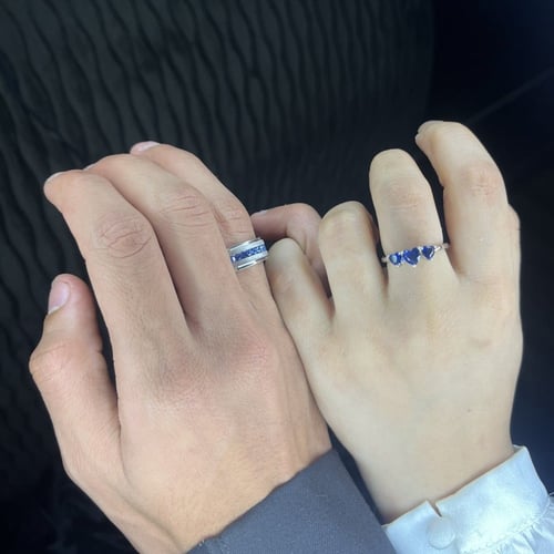 خاتم نسائي ازرق ثلاثه قلوُب