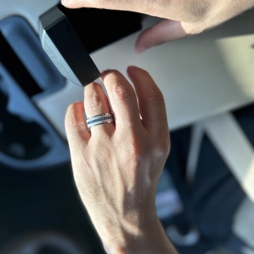 خاتم دبله رجالِيي فضه كريستال ازرق .