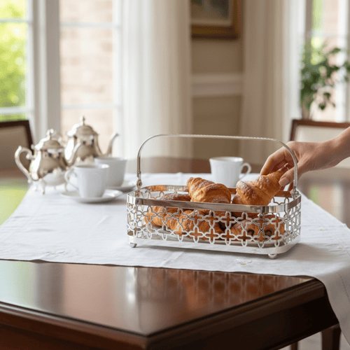 صينية مستطيل فضي بشيال