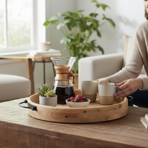 صينية دائري خشب ريفي