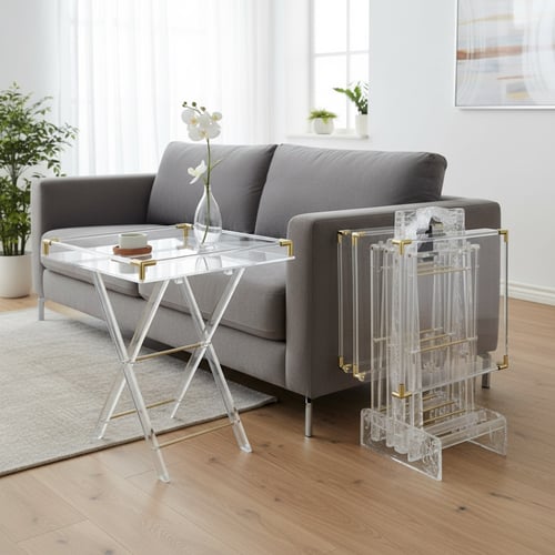 طقم طاولات خدمة أكريلك فاخرة (4 قطع مع الاستاند) ح...