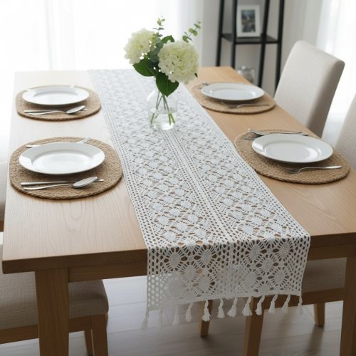 مفرش طاولة دانتيل وسط طويل ٣٠*١٨٠ سم