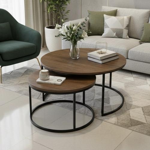 Modern coffee table set, two pieces, natural wood...