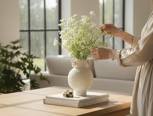 فازة مع الورد الصناعي أنيقة من تنسيقنا