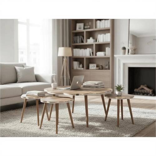 طقم طاولات خشب 5 حبة بني