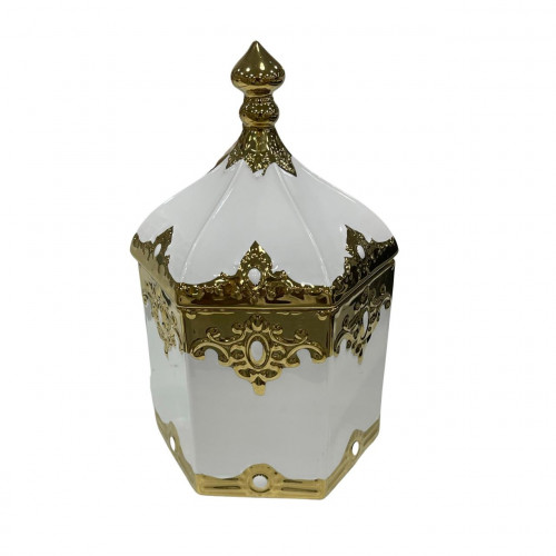 علبة سيراميك أبيض مذهب